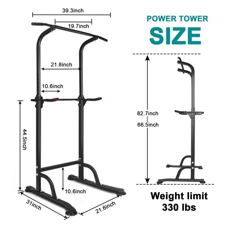 Sport Power Tower Workout Dip Station Pull Up, Height Adjustable