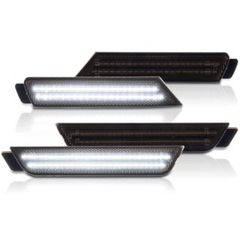 LED Side Marker Lights Front Rear Bumper Fender Marker Lamps for 2010-2015 Chevy Camaro White Reflectors Smoked Len, 4PCS