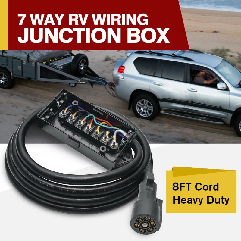 MICTUNING 8ft Trailer Cord with 7-Way Plug, Inline Junction Box