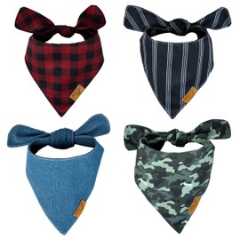 Remy+Roo Dog Bandanas - 4 Pack | Timeless Set | Premium Durable Fabric | Unique Shape | Adjustable Fit | Multiple Sizes Offered (Small)