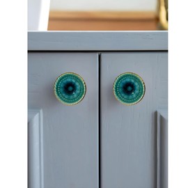 Perilla Home Set of 6 Ceramic Knobs Decorative Round Knobs for Home Kitchen Cabinet Vintage Hardware Cupboard Door Dresser Wardrobe Drawer Pulls (Turquoise)