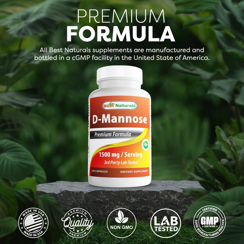 Best Naturals D-Mannose 1500 mg Per Serving 120 Capsules (Pack