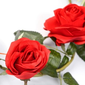 LUSHIDI 5.9Ft Artificial Rose Vine Silk Flower Garland Hanging Vines Home Outdoor Wedding Arch Garden Wall Decor，Pack of 1 (Red)