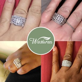 Wuziwen Women's Bridal Ring Sets 4Ct Princess Engagement Wedding Rings for Women CZ Sterling Silver Size 5.5