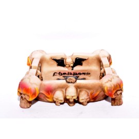 New 4" Skull Heads with Flames Glow in The Dark Eyes & Skull with Bat Wings Decorative Ashtray