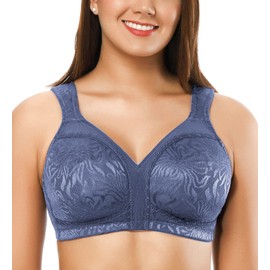 ZeroBound Women's Minimizer Bra Comfort Cushion Strap Wirefree Full Coverage Large Bust Non-Padded Bras Gray Blue