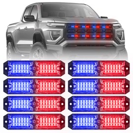 ELECHOI 8pcs 12-LED Emergency Strobe Light Ultra Slim Grille Flashing Warning Light Kit for Vehicles and Trucks (Red/Blue)