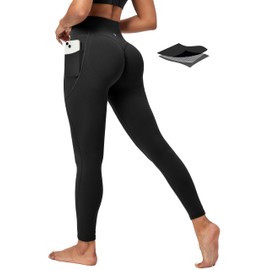 Scrunch Butt Lifting Leggings for Women Tummy Control No Front Seam Compression Workout Leggings with Pockets Yoga Pants Black
