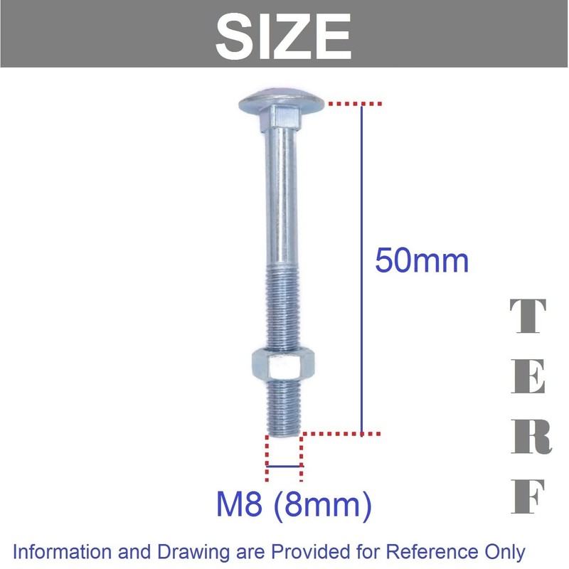 TERF® M8 X 50mm Cup Square Carriage Bolt and Nut