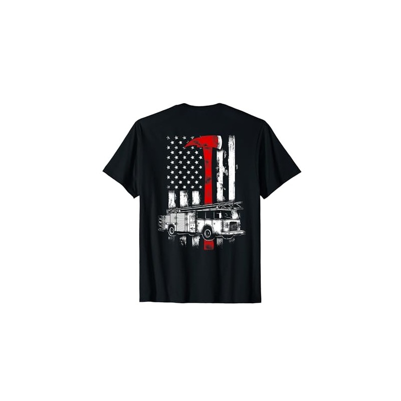 American Firefighter Fire Truck red Axe flag T-Shirt