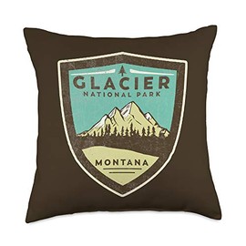 Retro Glacier National Park Montana Mountains Vintage Badge Throw Pillow