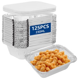 Oungy Pack of 125 Aluminium Trays with Lids, Disposable Aluminium Grill Trays, 230 ml Aluminium Trays Grill Small, Fat Tray, Gas Grill, Aluminium Trays for Roasting, Cooking, Baking, Grill Tray,