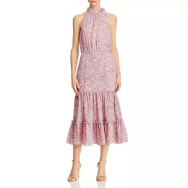 Likely Mona Floral Ruffle Midi Dress Pink SZ 4