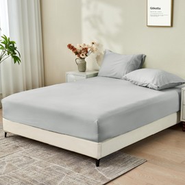 GOKOTTA 100% Bamboo Rayon Fitted Sheet and Pillow Cases, Super Soft Cooling Fitted Sheet with 4 Elastic Corner Straps - 16" Pocket Fitted Sheet King Set Stay Put for Mattress