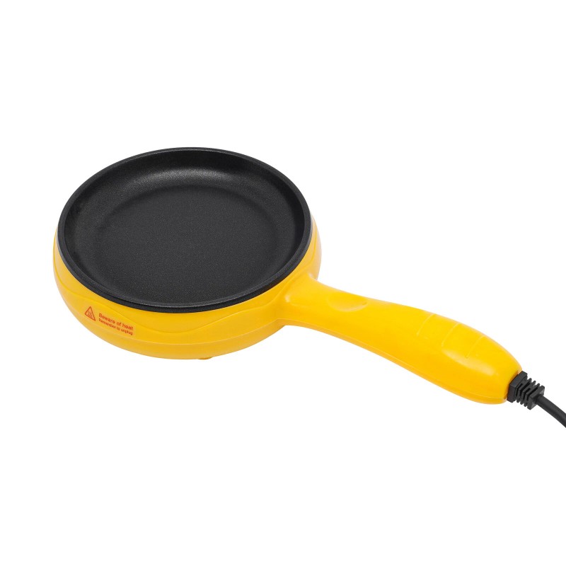 110V Stainless Steel Non-Stick Electric Skillet Yellow Mini Round Frying