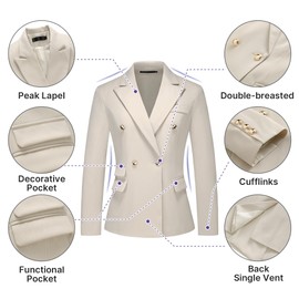 TRONSTORE Women's Suiting Pants Suits for Women Dressy Double-Breasted Blazer Business Casual Outfits-Apricot-M