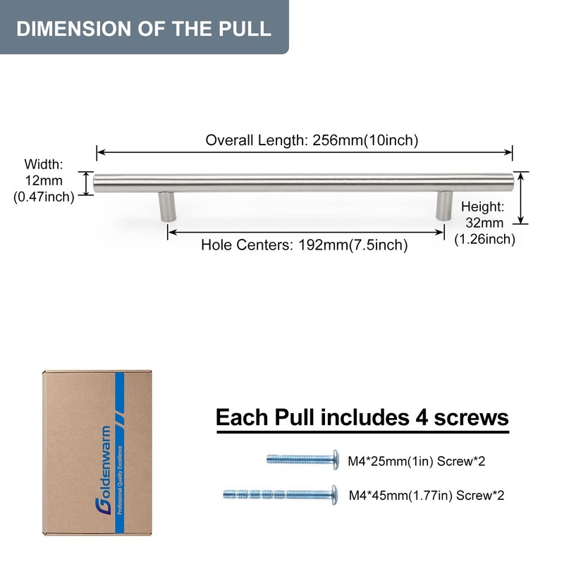 goldenwarm 10 Pack Drawer Pulls Brushed Nickel Cabinet Pull Handle