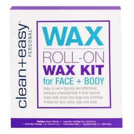 Clean + Easy Roll on Wax Kit – Hair Removal System with Dual Electric Warmer, Cartridges & Strips, At-Home Wax Roller Kit, 120V
