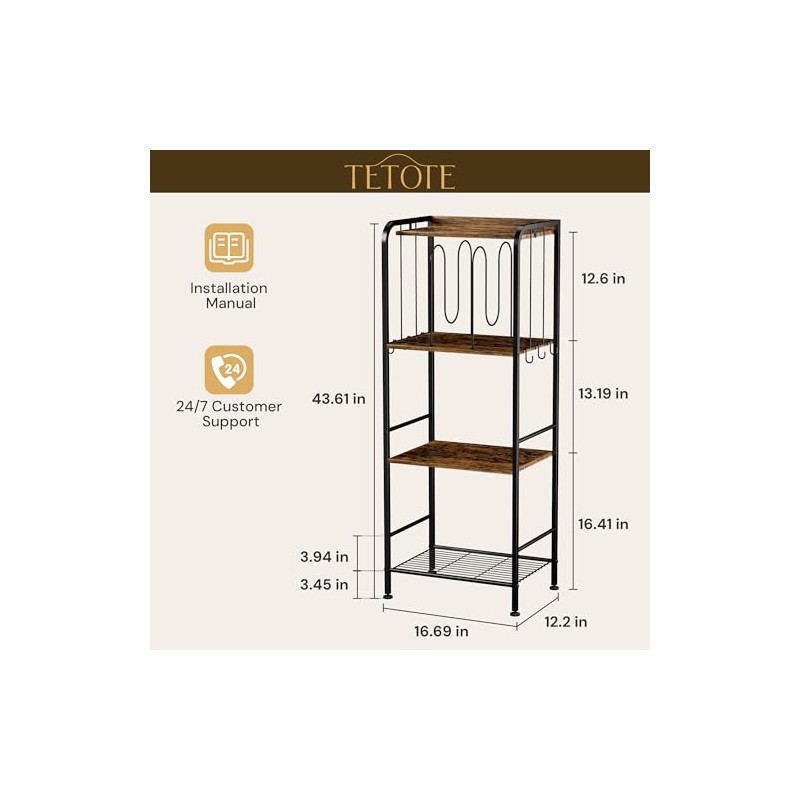 TETOTE 4-Tier Towel Rack, M-Shaped Detachable Dividers Towel Shelf with
