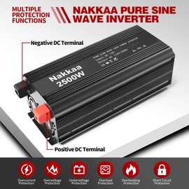 Nakkaa Rated Power 2500W Pure Sine Wave Power Inverter DC Input 12V to AC Output 110V/60HZ with Dual Sockets and 2.1A USB Interface