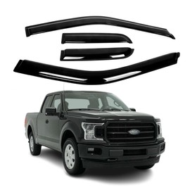 Fit for Ford F-150 Super Cab 2015 2016 2017 2018 2019 2020 2021 2022 2023 2024 2025; Premier 2mm Thickened Smoke Window deflectors, Rain Sun Guard, 4PCS Tape-On Outside-Mount