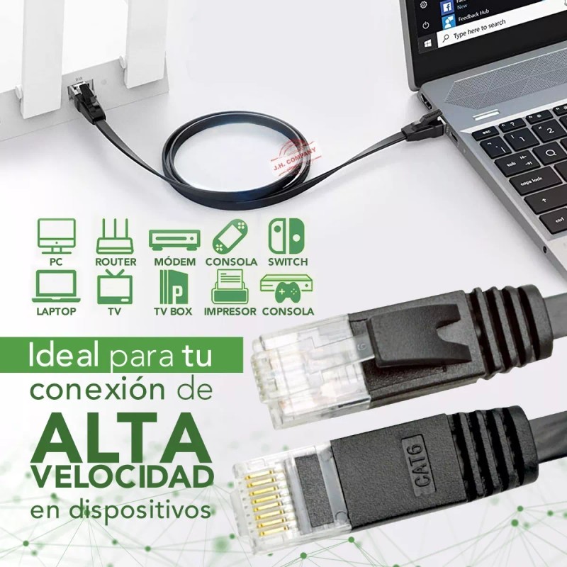 J.H. Company Cable Red Plano Categoria 6 Cat6 Rj45 Utp