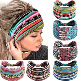 Pack de 6 diademas bohemias SAWINDA en colores vivos para yoga, deporte y uso diario