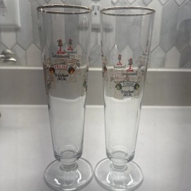 Lindemans Lambic Fluted Gold Rim Fruit Glass w Framboise Peche Kriek Pomme Set 2