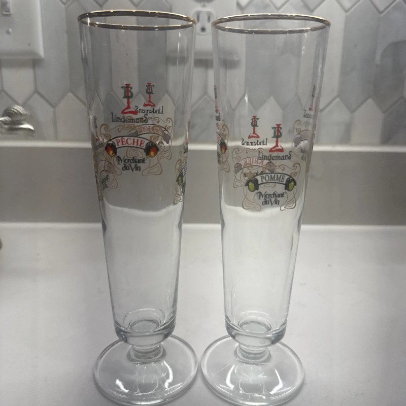 Lindemans Lambic Fluted Gold Rim Fruit Glass w Framboise Peche