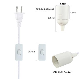 wininks 6FT Salt Lamp Cord ON/Off Switch with 37MM E26 Light Bulb Socket (External Diameter 37MM), 18AWG Himalayan 2Prong Lamp Cord for Salt Rock Lamp/Christmas Village House