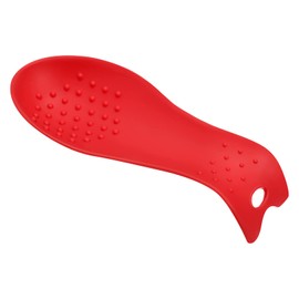 uxcell Silicone Spoon Rest, 9.25" x 3.86" Heat Resistant Kitchen Utensil Holder Spatula Ladle Rest for Counter Stove Top, Red 1Pcs