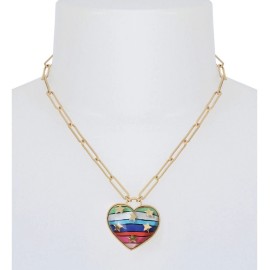 Betsey Johnson $48 BETSEY JOHNSON RAINBOW HEART ENAMEL PENDANT PAPER CLIP CHAIN NECKLACE b7
