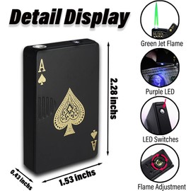 Jet Torch Lighter, Refillable Butane Playing Card Lighter, Exquisite Packaging, Windproof Lighters, Cool Lighter for Men, Candle, Camping, Birthday. (Butane Not Included)
