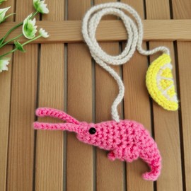 Cute Crochet Cocktail Shrimp Car Decor,Lemon Car Hanging Accessories for Rear View Mirror,Boho Positive Animals Charm,Hand-Made Kitchen Office Ornament Pendant, Funny Interior Aesthetic for Women