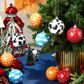 Syhood 12 Pcs 2.4'' Cartoon Story Christmas Ball Ornaments Christmas Story Tree Balls Foam Hanging Decor Toy Theme Inspired Cow Cloud Pattern Christmas Party Supplies for Party Home Decor