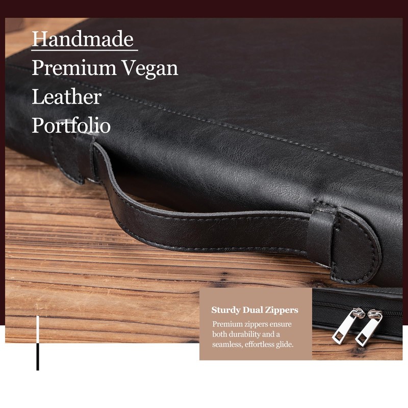 Geslun Vegan Leather Portfolio 3 Ring Binder with Clipboard, Hidden