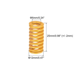 sourcing map Spiral Embossing Punch Spring 12 mm Outer Diameter 25 mm Long Light Load Compression Spring for 3D Printer Electric Part Yellow Pack of 2
