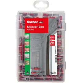 fischer Meister-Box DuoPower Short/Long Dowel Box with 150 Items, 60 Pieces 6 x 30 mm, 40 Pieces 8 x 40 mm, 30 Pieces 6 x 50 mm, 20 Pieces 8 x 65 mm, for DIY Enthusiasts and Professionals