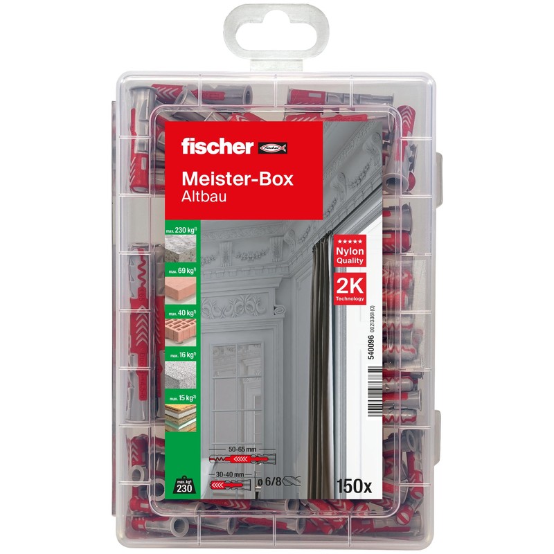 fischer Meister-Box DuoPower Short/Long Dowel Box with 150 Items, 60