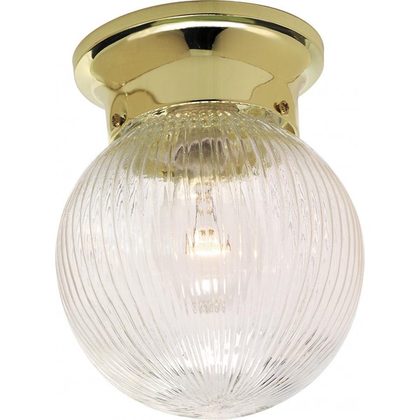 NUVO SF76/256 One Light Ceiling Fixture Flush Mount, Polished Brass/Clear Ribbed Glass