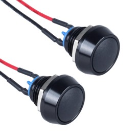 DMWD Momentary Domed Push Button Switch 1NO ON-Off Reset Micro Switch 3A 12V 24V 110V for 12mm Mounting Hole Aluminium Black Shell (Pre-Wired Black Button)