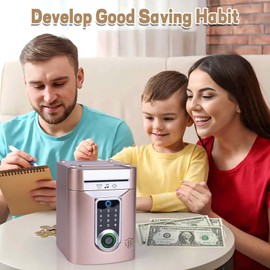 Refasy Touchscreen Piggy Bank ATM Bank Toy for Kids Age 3-12, Electronic Money Bank Coin Bank with Music Kids Safe Birthday Xmas Gifts Toys for 3 4 5 6 7 8 9 10 11 12 Year Old Boys Girls (Rose Gold)