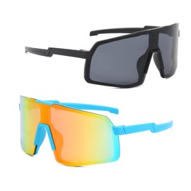 swanoble 2 Pairs UV400 Kids Sports Sunglasses for Boys Girls Cycling Baseball Golf Youth Softball Sunglasses Age 3-12 (Black/grey+Blue/red)