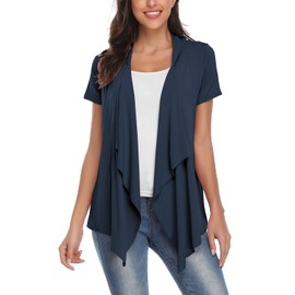 Exchic Women's Open Front Cardigan Irregular Hem Short Sleeve Outfits - navy blue, size: xl