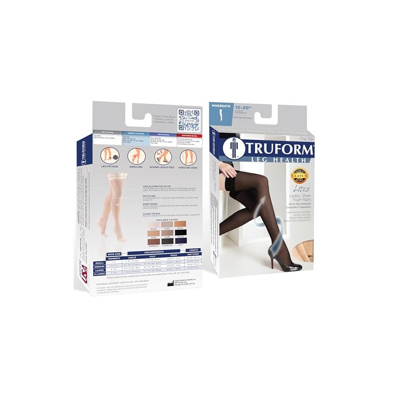 Truform Sheer Compression Stockings, 15-20 Mmhg, Women's Thigh Length, Denier