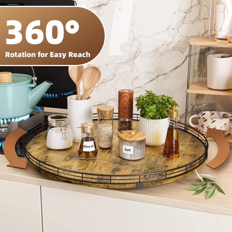 Lazy Susan Turntable Organizer for Table Top, 21’’ Round Wooden