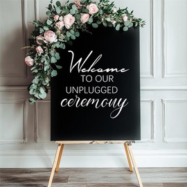JUNWALL Unplugged Ceremony Decal Sign - Wedding Decoration Sign - Black Vinyl Modern Contemporary Words & Quotes Sign