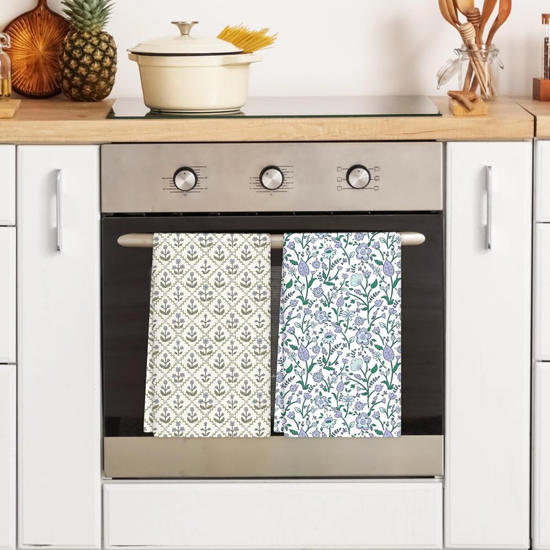 6 Pack Floral Kitchen Towels Blue Dish Cloth Quick Dry