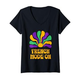 Womens Mardi Gras Carnival Beads New Orleans French Festival Parade V-Neck T-Shirt