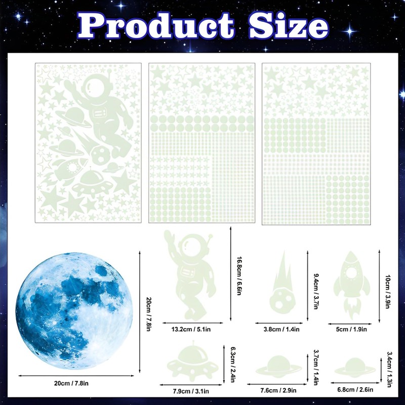 AZ-FRONT Glow in the Dark Stickers, Space Theme Set, Star,